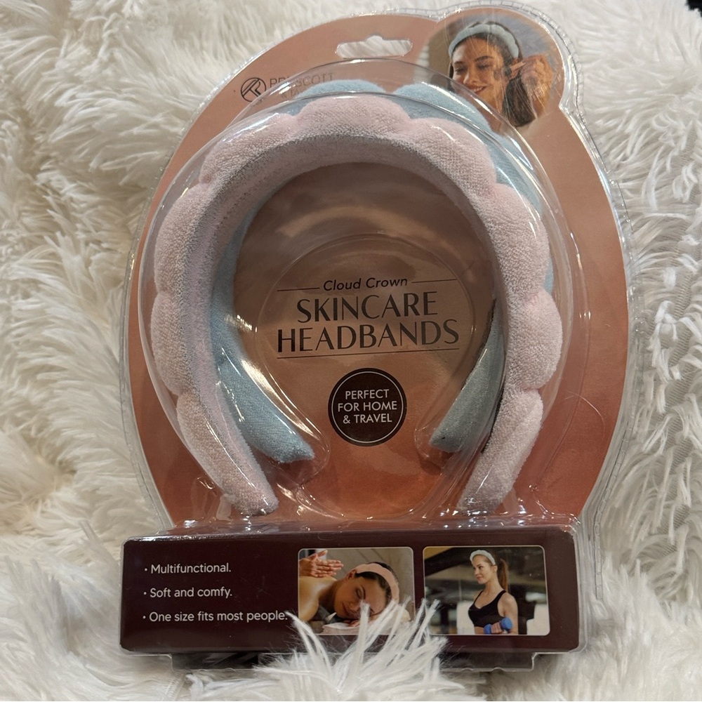2 Pack Comfortable & Pretty Cloud Crown Skincare Headbands Pink and Blue NWT